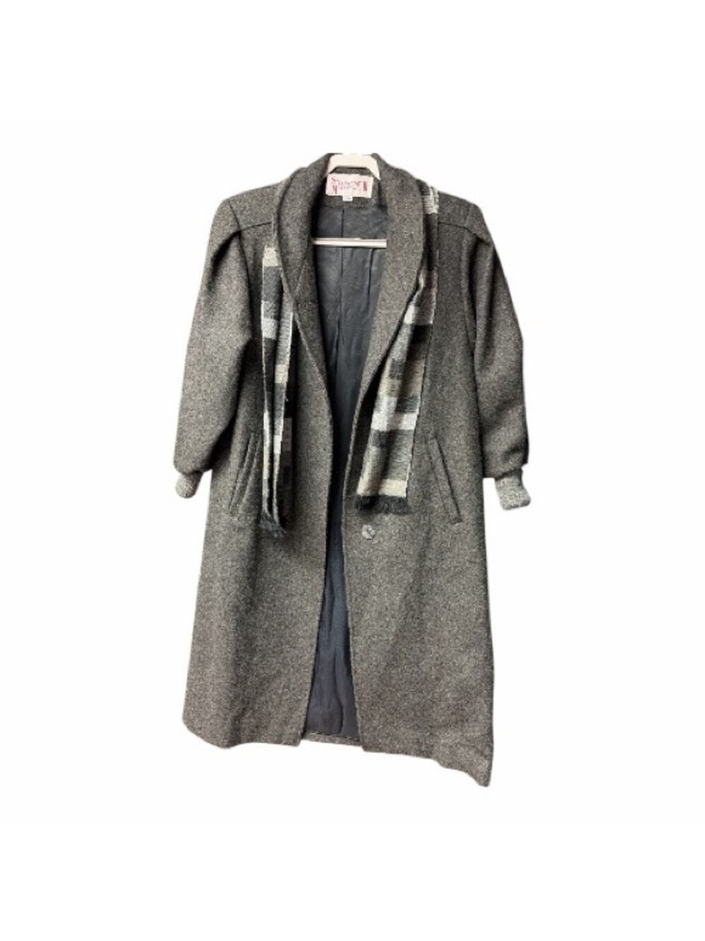 Stephane Matthew’s II - Vintage Gray Women's Coat with Scarf - Size 7/8